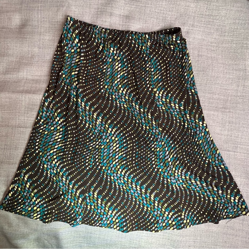 Tradition Midi Skirt Womens Large Green/Brown Flowy Romantic Grannycore Stretchy